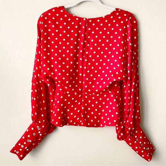 Tularosa | Amber Top Blouse Polka Dot Deep V-neck Date Red White Revolve XS - Picture 7 of 9